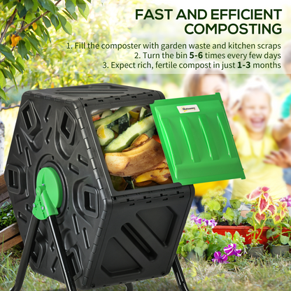 Outsunny 65L Garden Compost Bin, Single Chamber Rotating Composter, Compost Maker with 48 Ventilation Openings and Steel Legs