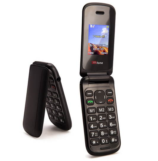 TTfone TT140 Black Flip Folding Phone with USB Cable O2 Bundle Pay As You Go