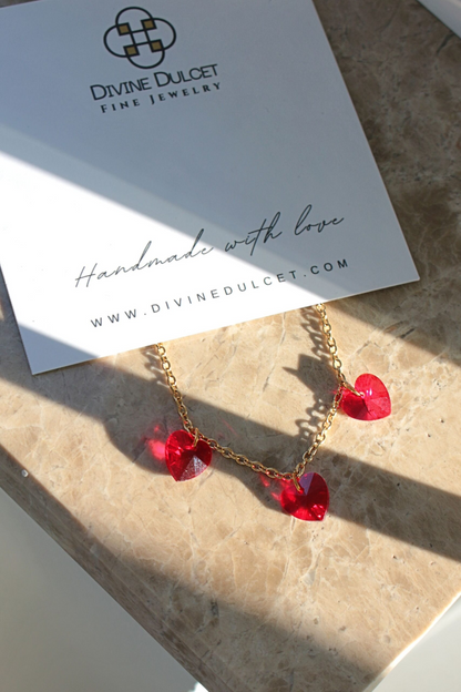 "Love Trilogy" | 3 Red Hearts 24K Necklace