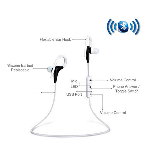 Bluetooth Headphone with Secure Ear Hook and Remote