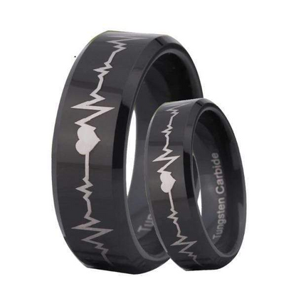 Tungsten Heartbeat Couple Ring for Wedding , Engagement & Anniversary